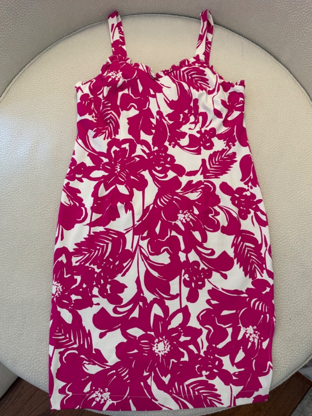 rina Turk Zile Pink White Floral Ruffle Sheath Midi Dress 14